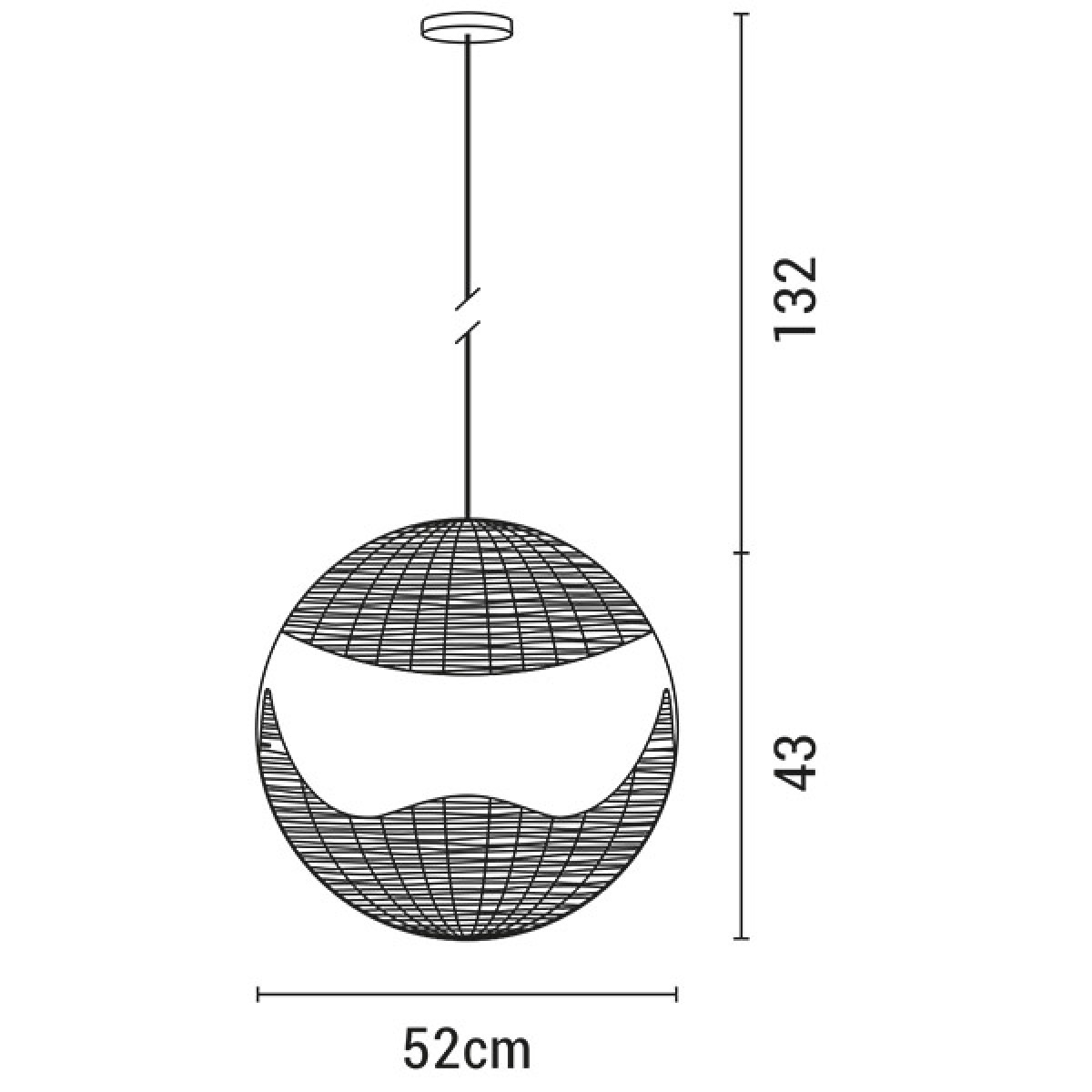 Φωτιστικό κρεμαστό μονόφωτο από rattan 52x175 εκ