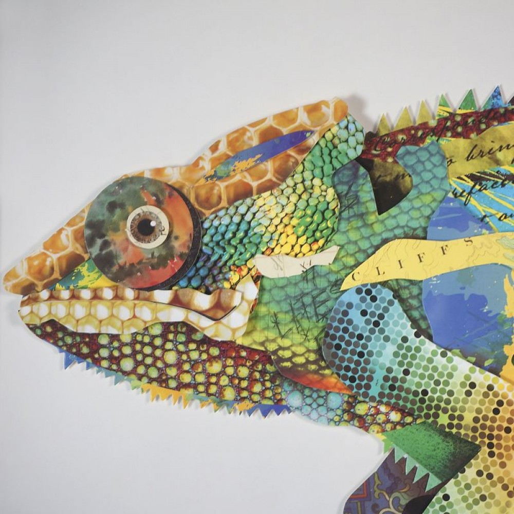 Chameleon πίνακας από 3D κολλάζ σε σχήμα χαμαιλέοντα 75x75 εκ