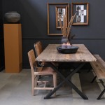 Τραπέζι από ανακυκλωμένο ξύλο σε φυσικό χρώμα με μεταλλική βάση 250x100x76 εκ