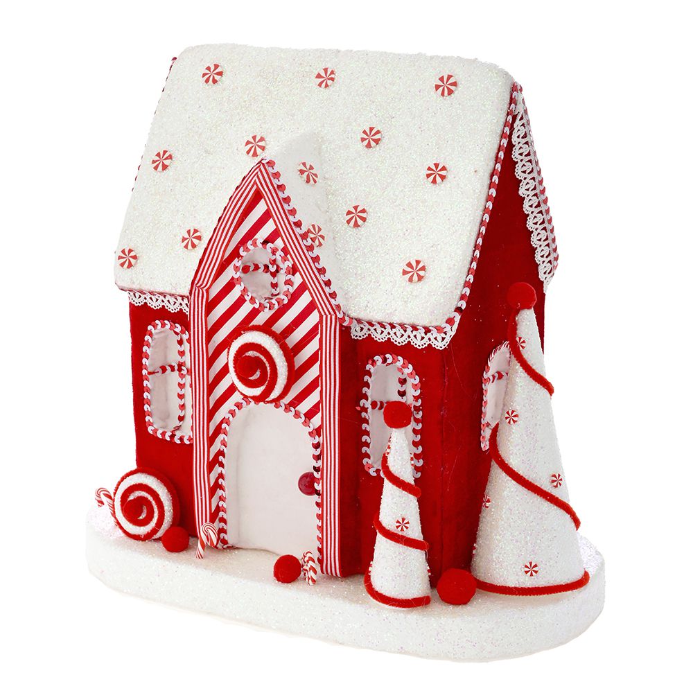 Χριστουγεννιάτικο διακοσμητικό κόκκινο σπίτι ζαχαρωτό 40x22x38 εκ