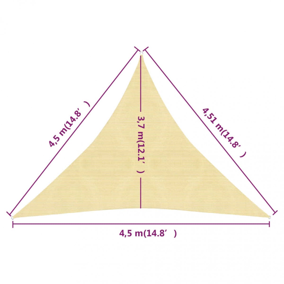 Πανί Σκίασης Μπεζ 4,5 x 4,5 x 4,5 μ. από HDPE 160 γρ./μ²