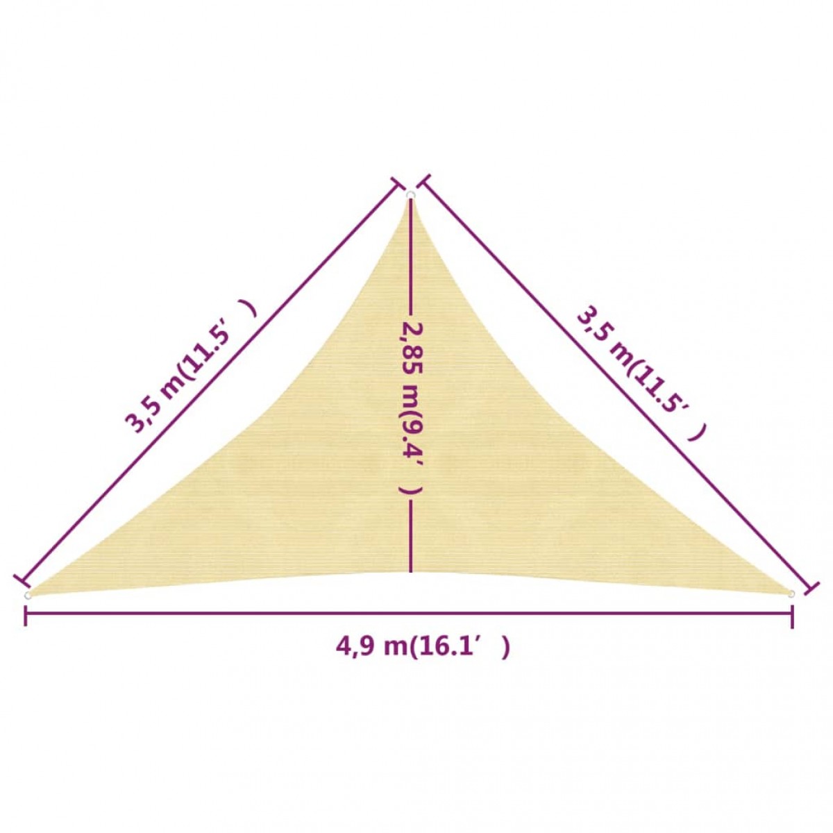 Πανί Σκίασης Μπεζ 3,5 x 3,5 x 4,9 μ. από HDPE 160 γρ./μ²