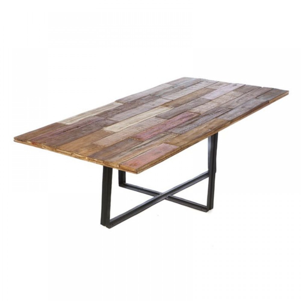 Sun τραπέζι σαλονιού patchwork ξύλινο με μεταλλική βάση 120x60x43 εκ
