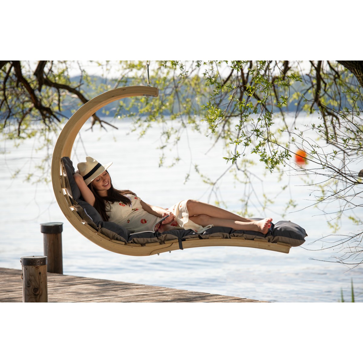 Swing Lounger Αιώρα κάθισμα κούνια με μαξιλάρι ανθρακί