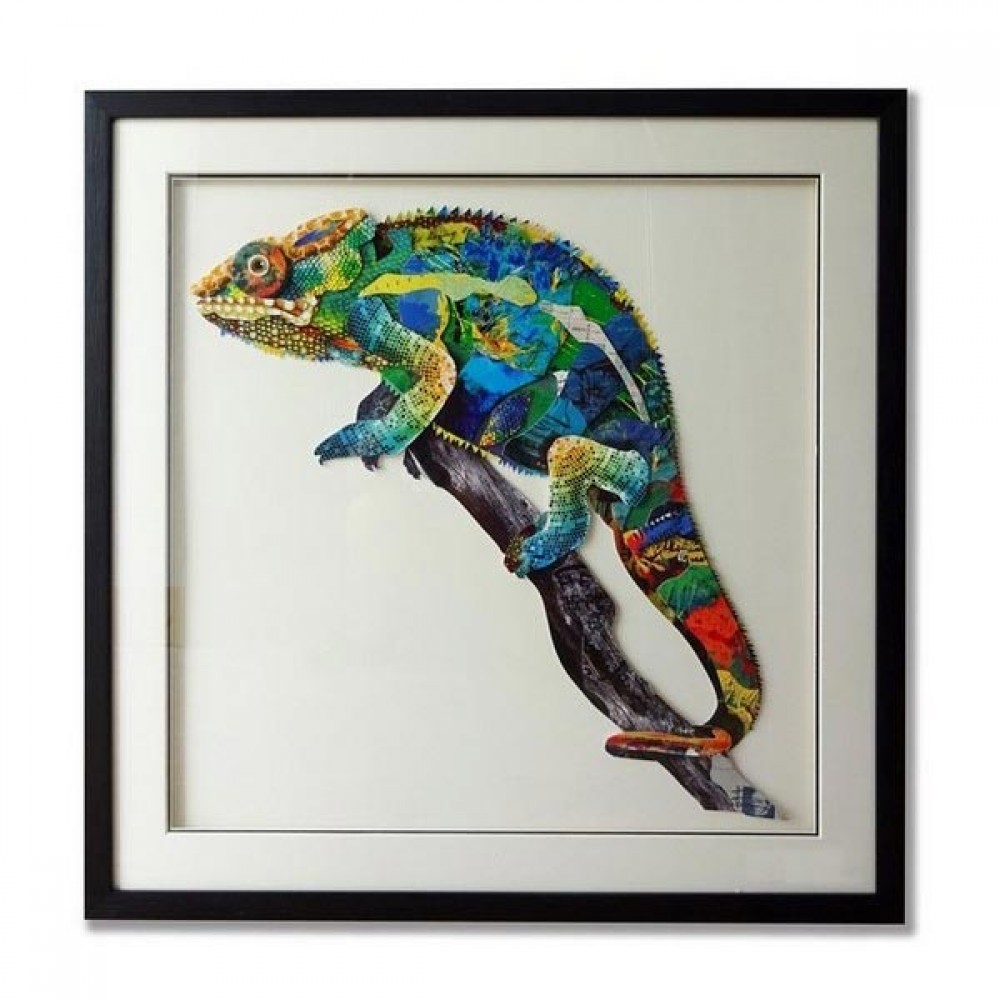 Chameleon πίνακας από 3D κολλάζ σε σχήμα χαμαιλέοντα 75x75 εκ