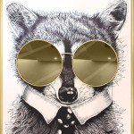 Racoon Thug Life πίνακας σε καμβά με χρυσό καθρέπτη και πλαίσιο σε χρυσή απόχρωση 118x130 εκ