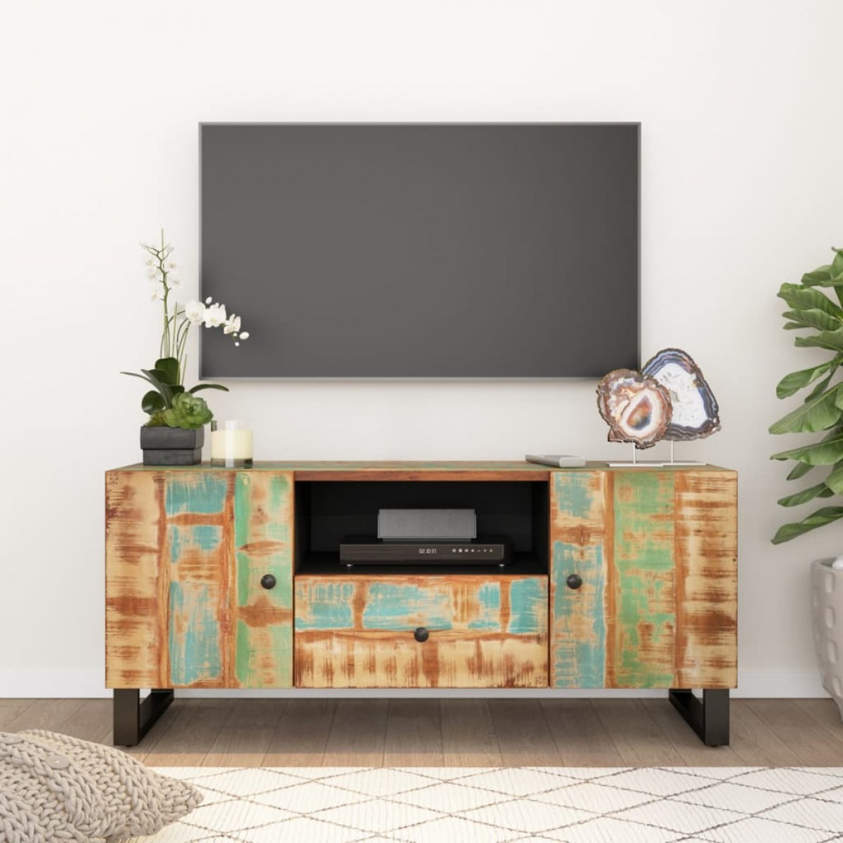 Έπιπλο τηλεόρασης από μασίφ ανακυκλωμένο ξύλο και επεξεργασμένο ξύλο 105x33,5x46 εκ
