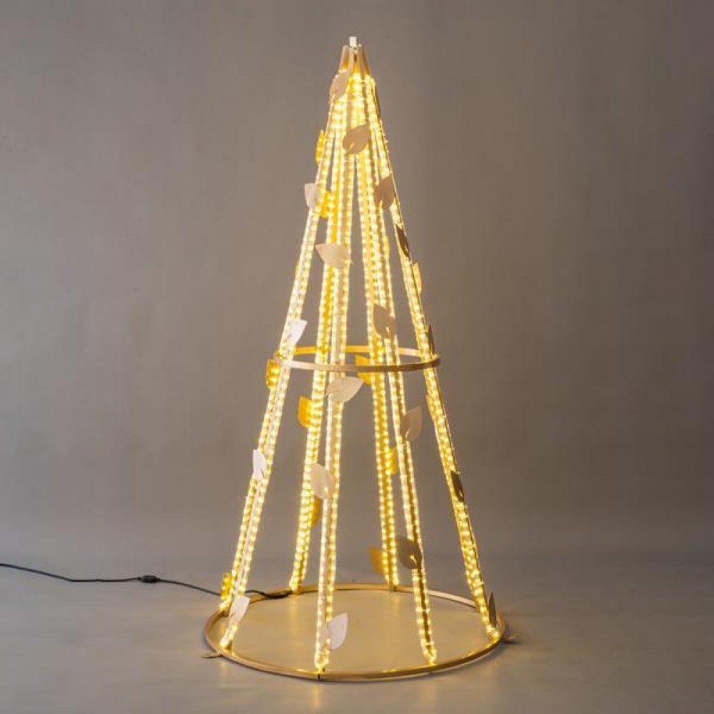 Επαγγελματικό σχέδιο 3D δέντρο χριστουγεννιάτικο διακοσμημένο με φύλλα και φωτοσωλήνα led σε θερμό λευκό χρώμα Ip65 90x90x180 εκ