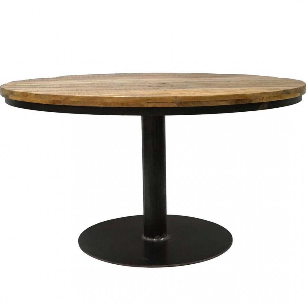 Jack στρογγυλό τραπέζι με επιφάνεια από ξύλο μάνγκο σε φυσική απόχρωση και μαύρη μεταλλική βάση 140x75 εκ