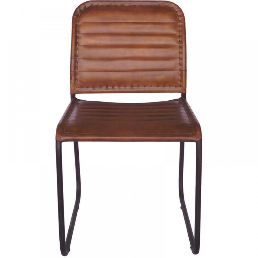 Kenn μεταλλική καρέκλα με δερμάτινο κάθισμα σε καφέ χρώμα 46x46x84 εκ
