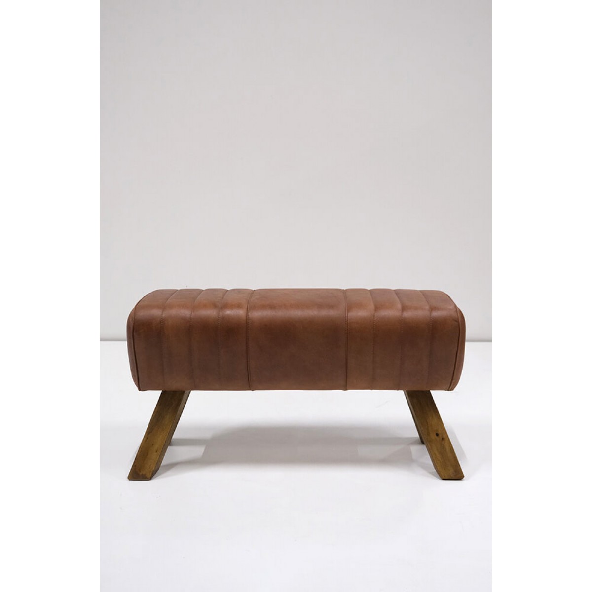 Wilma ξύλινος πάγκος με καφέ δερμάτινη επένδυση στο κάθισμα 88x29x48 εκ