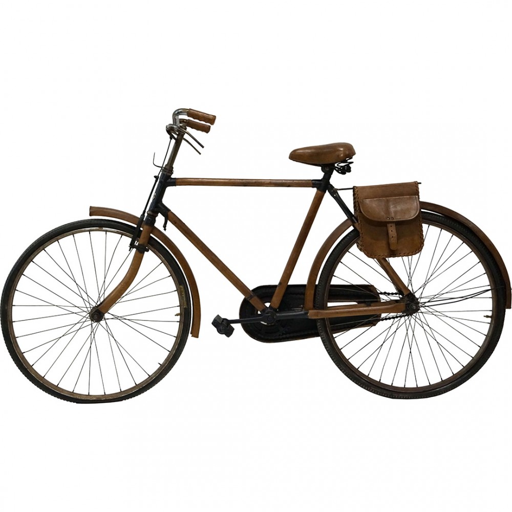 Indurain μεταλλικό διακοσμητικό ποδήλατο σε καφέ χρώμα με λεπτομέρειες επενδεδυμένες από δέρμα 170x50x100 εκ