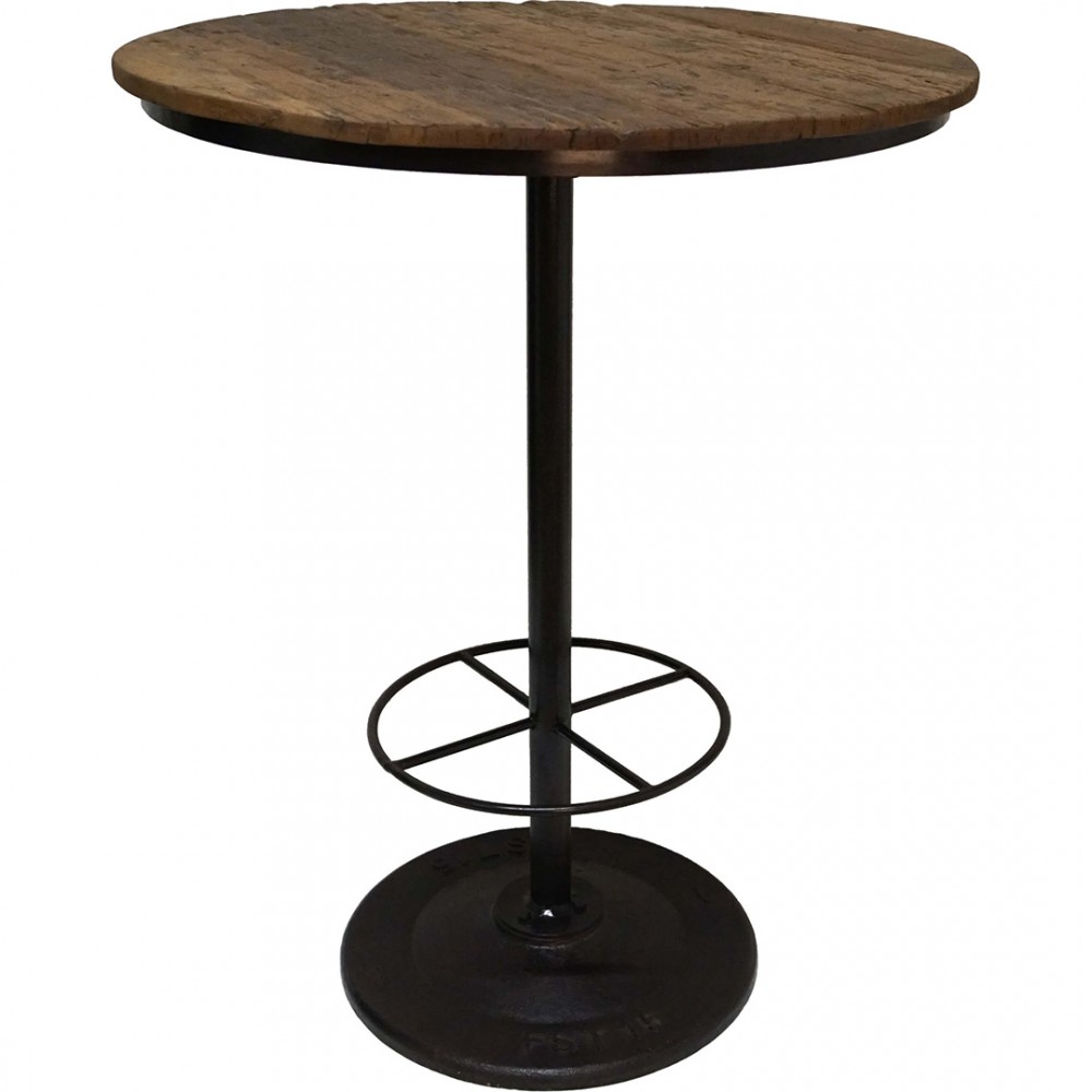 Baggio στρογγυλό τραπέζι μπαρ με επιφάνεια από ανακυκλωμένο ξύλο 80x80x105 εκ