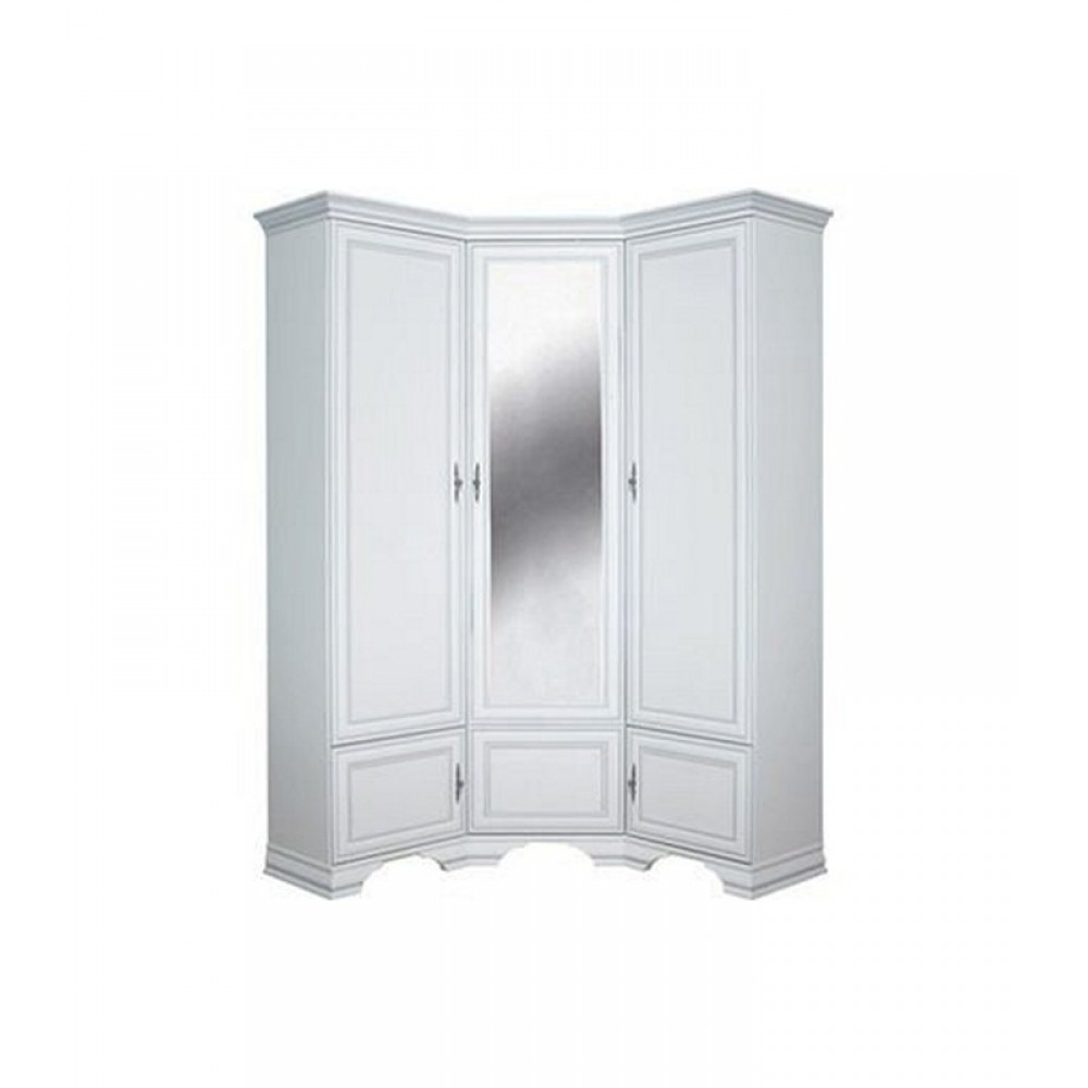 Paris τρίφυλλη γωνιακή ντουλάπα από MDF σε λευκό χρώμα με καθρέπτη 136,5x136,5x225 εκ