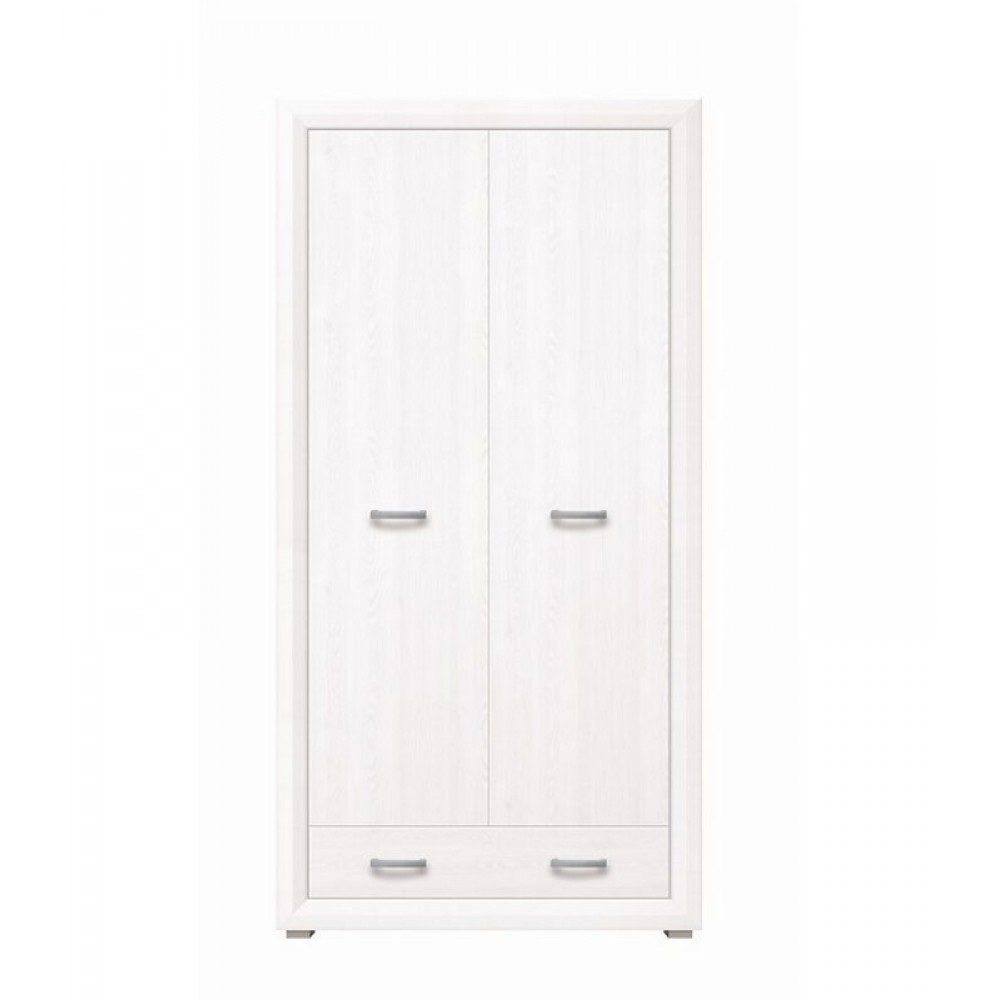 Milano δίφυλλη ντουλάπα από MDF σε λευκό χρώμα με ένα συρτάρι 106,5x60,5x211 εκ