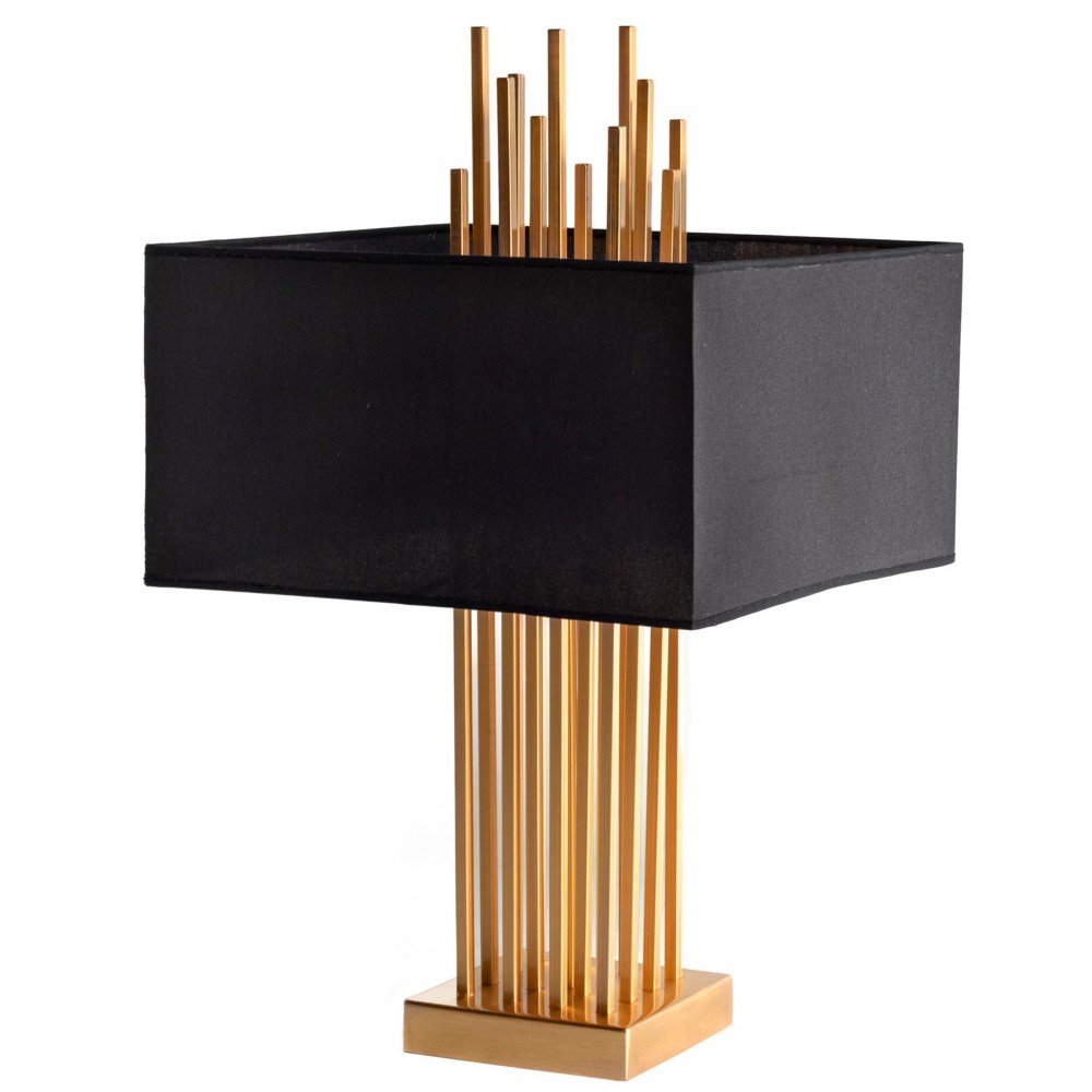 Luxxu μεταλλικό επιτραπέζιο φωτιστικό με χρυσό σκελετό και καπέλο σε μαύρο χρώμα 40x68 εκ