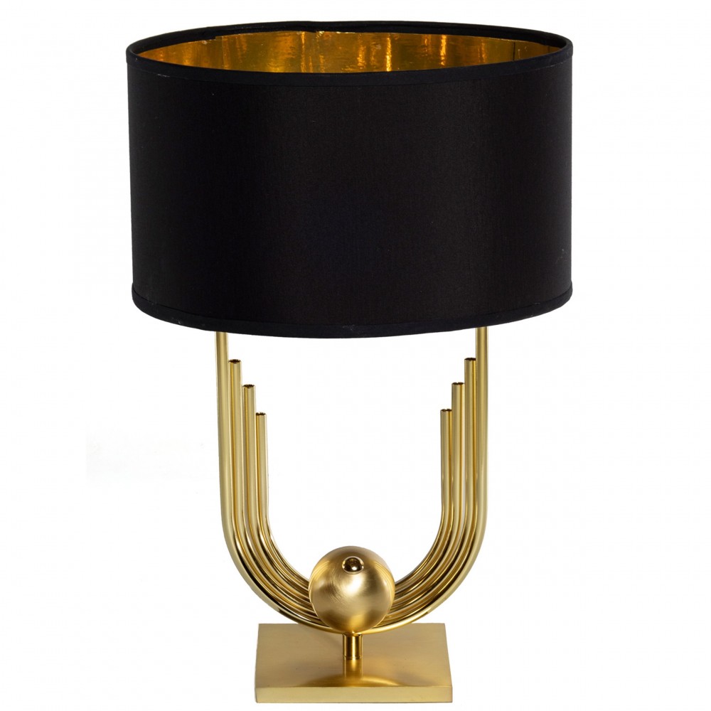 Luxxu μεταλλικό επιτραπέζιο φωτιστικό με χρυσό σκελετό και καπέλο σε μαύρο χρώμα 40x60 εκ