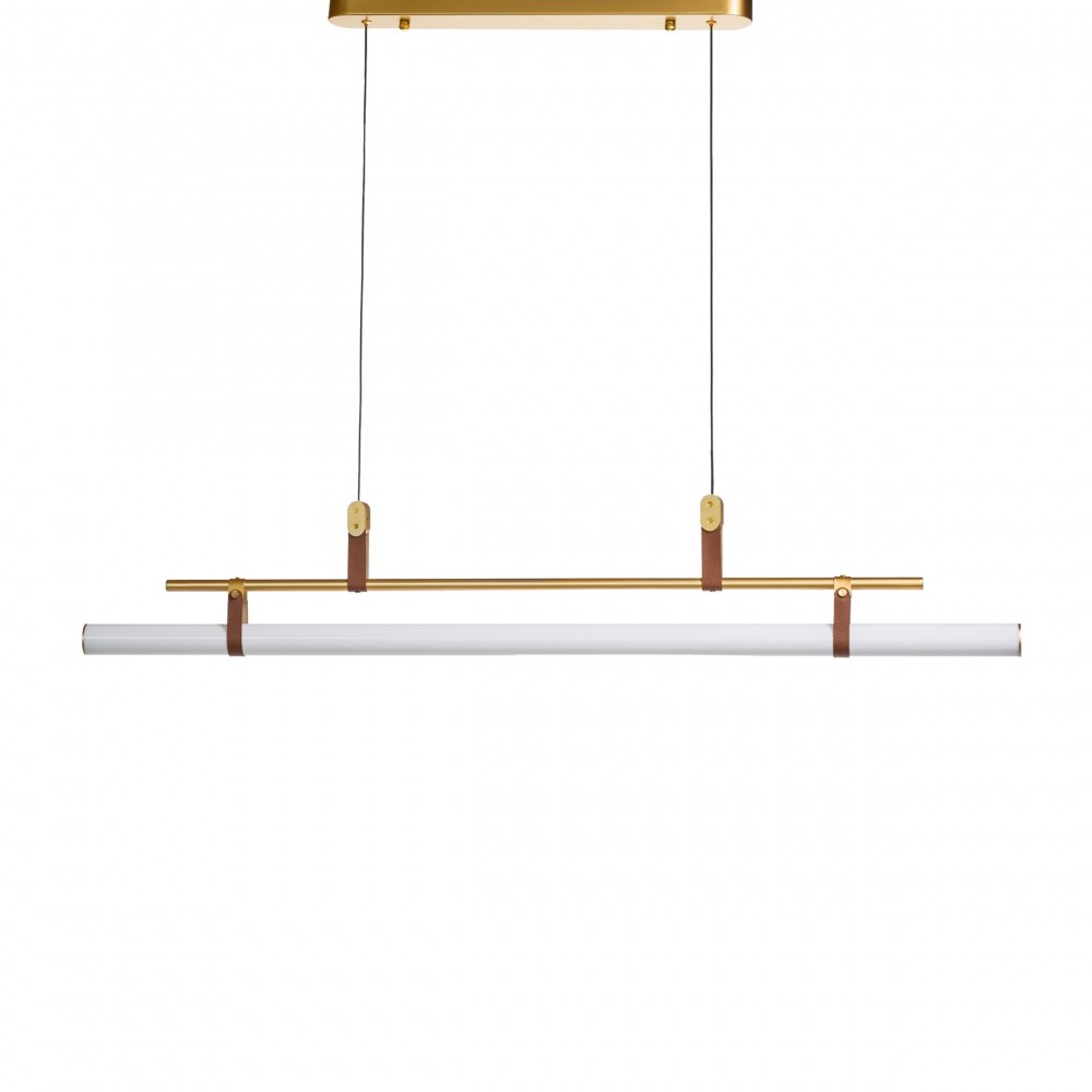 Ralio μεταλλικό φωτιστικό οροφής ράγα LED με δερμάτινα δεσίματα και σκελετό σε χρυσό χρώμα 120x6x15 εκ