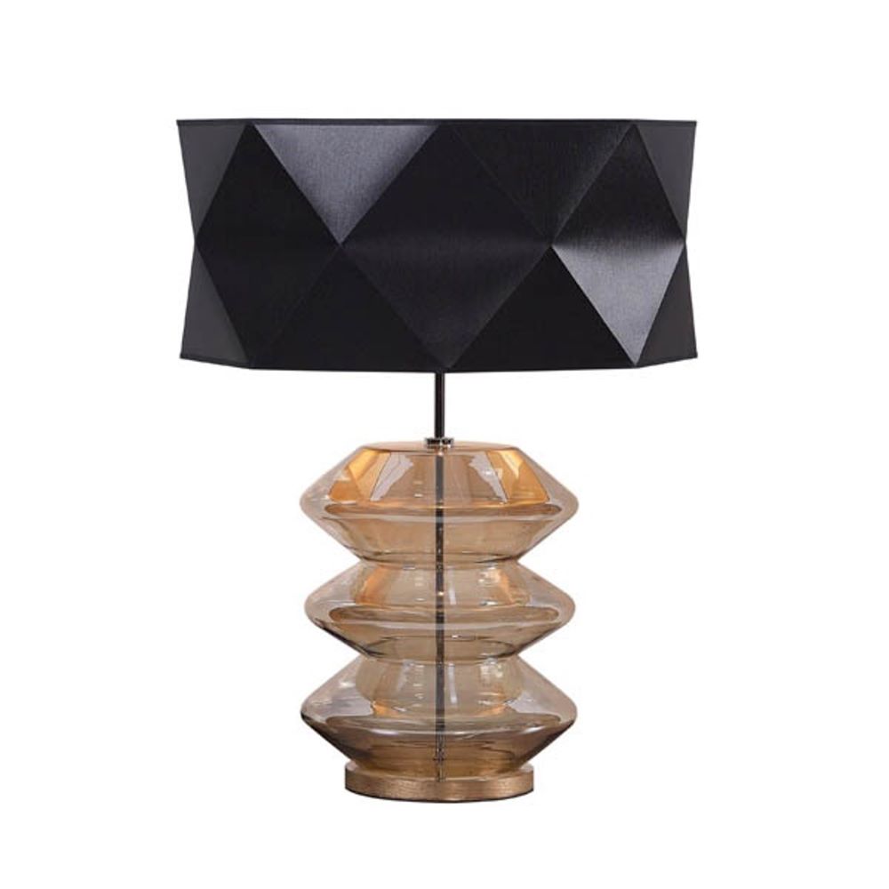 Diamond γυάλινο επιτραπέζιο φωτιστικό με υφασμάτινο καπέλο σε μαύρο χρώμα 50x70 εκ