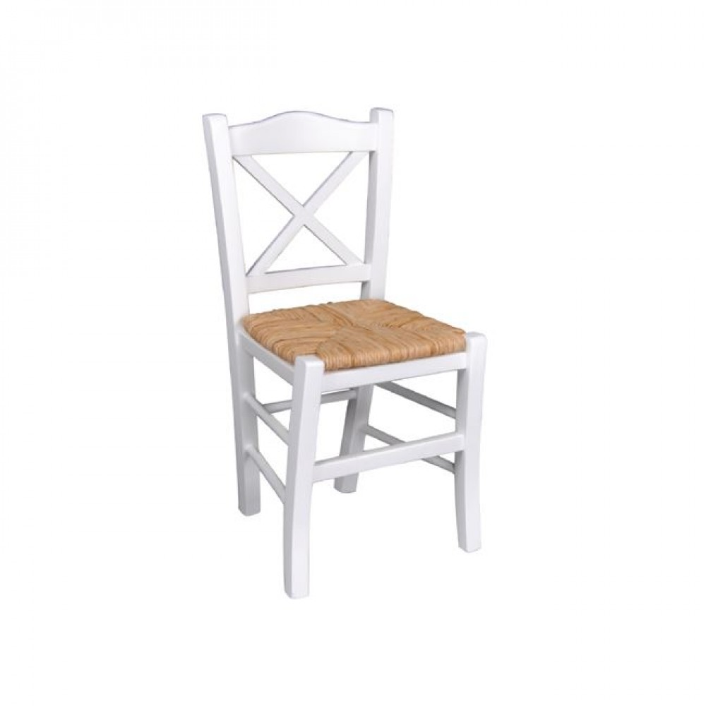 Metro ξύλινη λευκή καρέκλα με ψάθινο κάθισμα 43x47x88 εκ