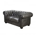 Chesterfield  διθέσιος με δέρμα antique grey 160x92x72cm