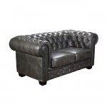 Chesterfield  διθέσιος με δέρμα antique grey 160x92x72cm