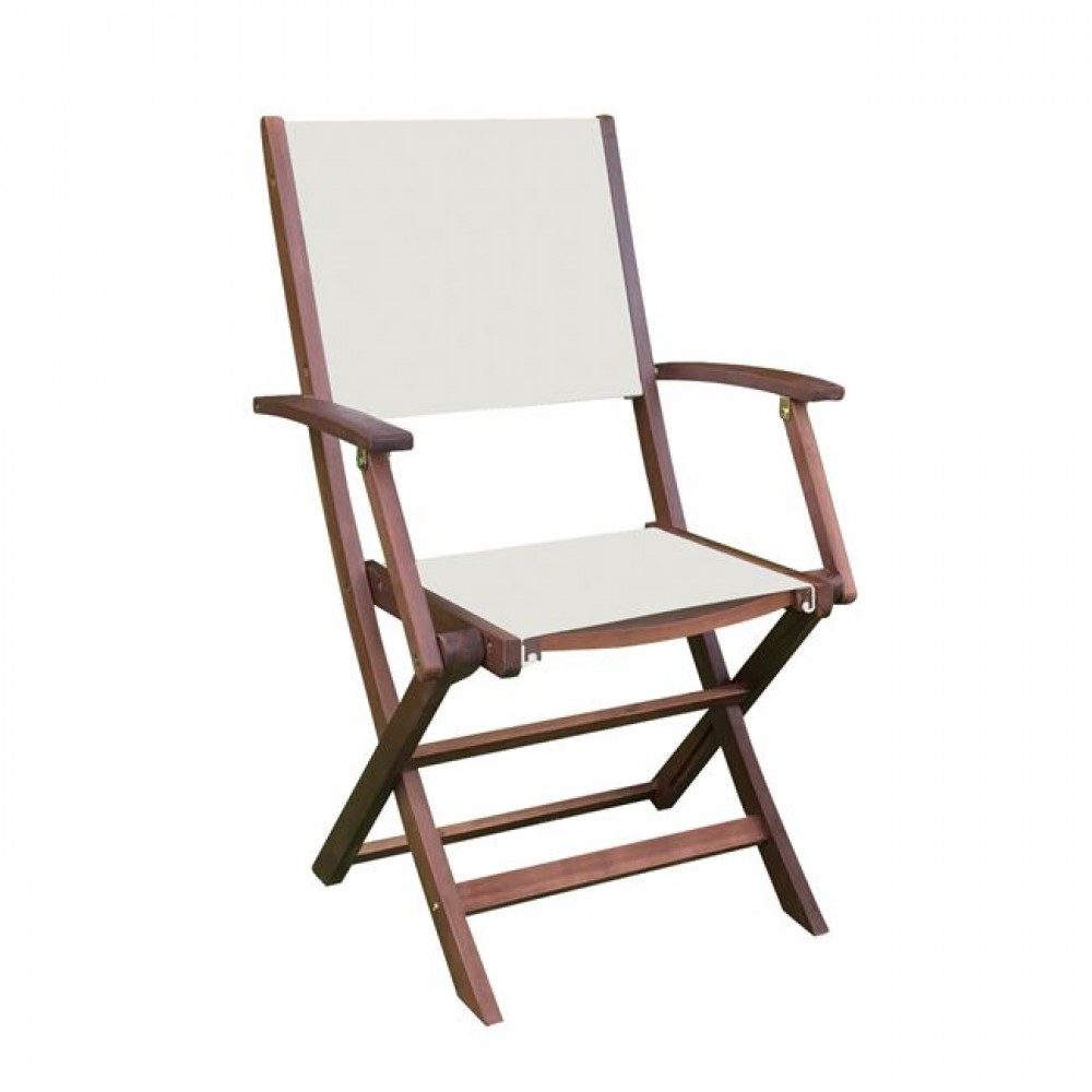 Cricket πολυθρόνα ξύλινη πτυσσόμενη από ακακία με textilene λευκό 55x59x92 εκ