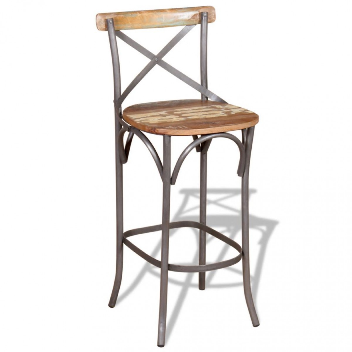 Καρέκλα μπαρ από μασίφ ανακυκλωμένο ξύλο
