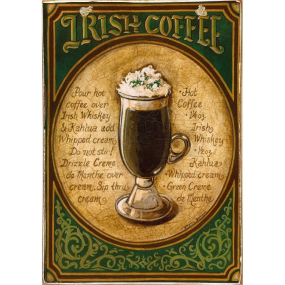 Irish coffee ξύλινος πίνακας χειροποίητος