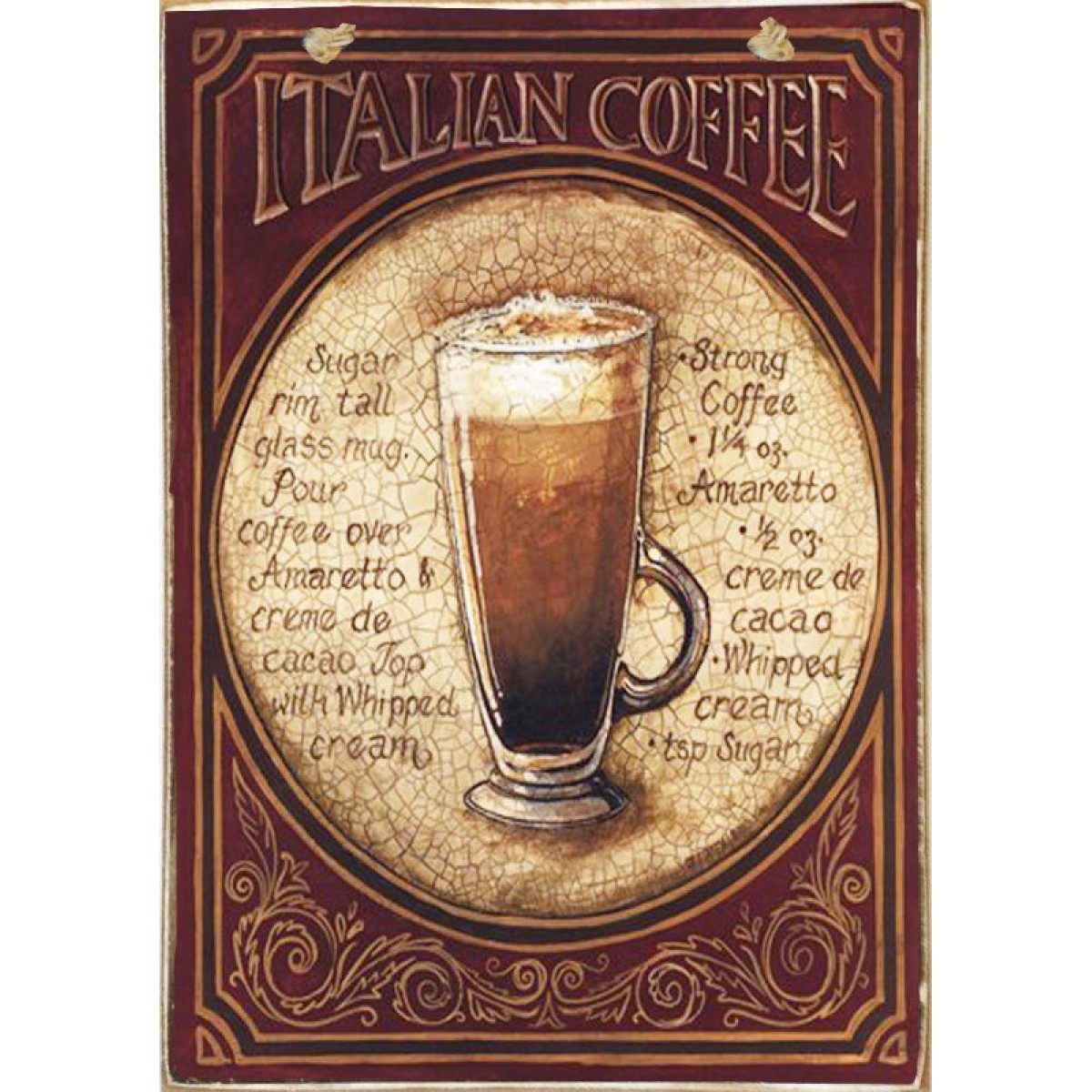 Italian Coffee -Ξύλινος  Πίνακας Χειροποίητος 20 x 30 cm