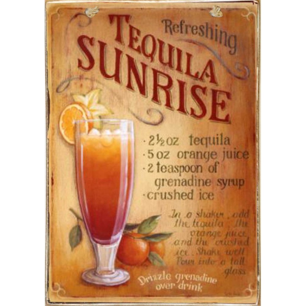 Tequila sunrise ξύλινος  πίνακας χειροποίητος