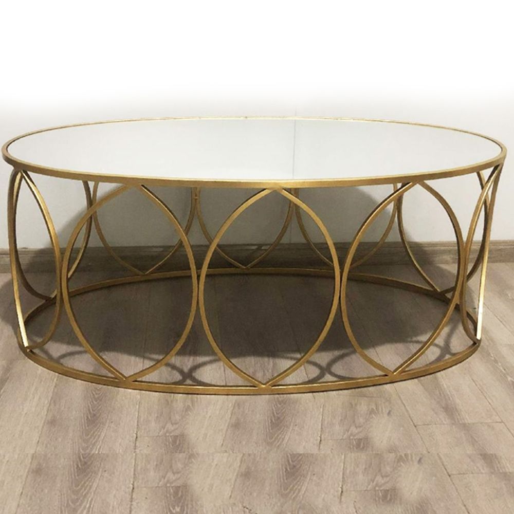 Μεταλλικό οβάλ τραπέζι με καθρέφτη 110x57x45 εκ