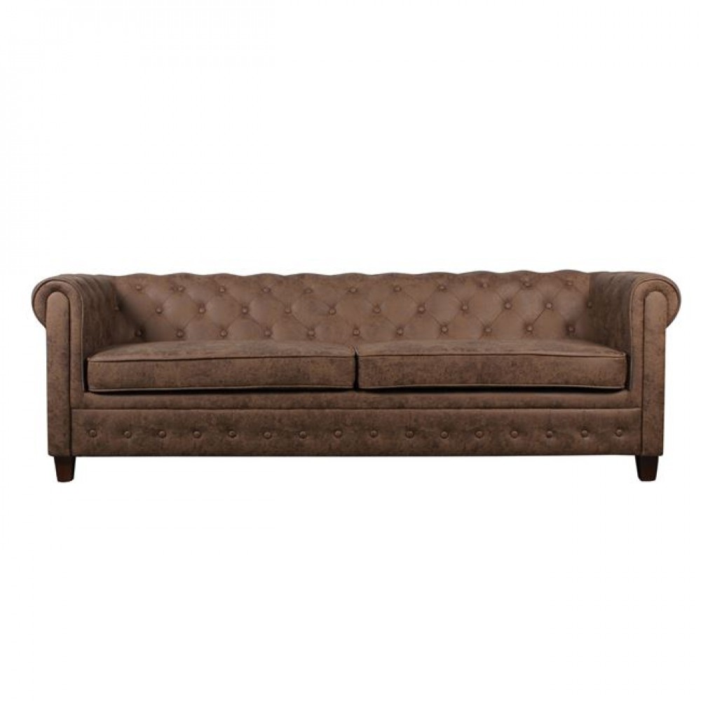 Τριθέσιος καναπές τύπου Chesterfield με ύφασμα antique καφέ 219x82x80 εκ