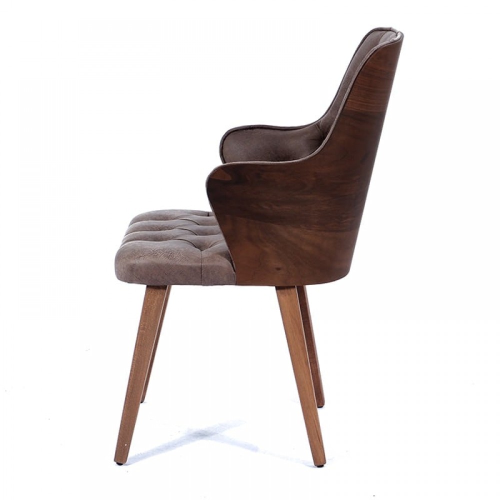 Καρέκλα delux υφασμάτινη καφέ με ξύλινα πόδια σε φυσικό χρώμα 53x62x93 εκ
