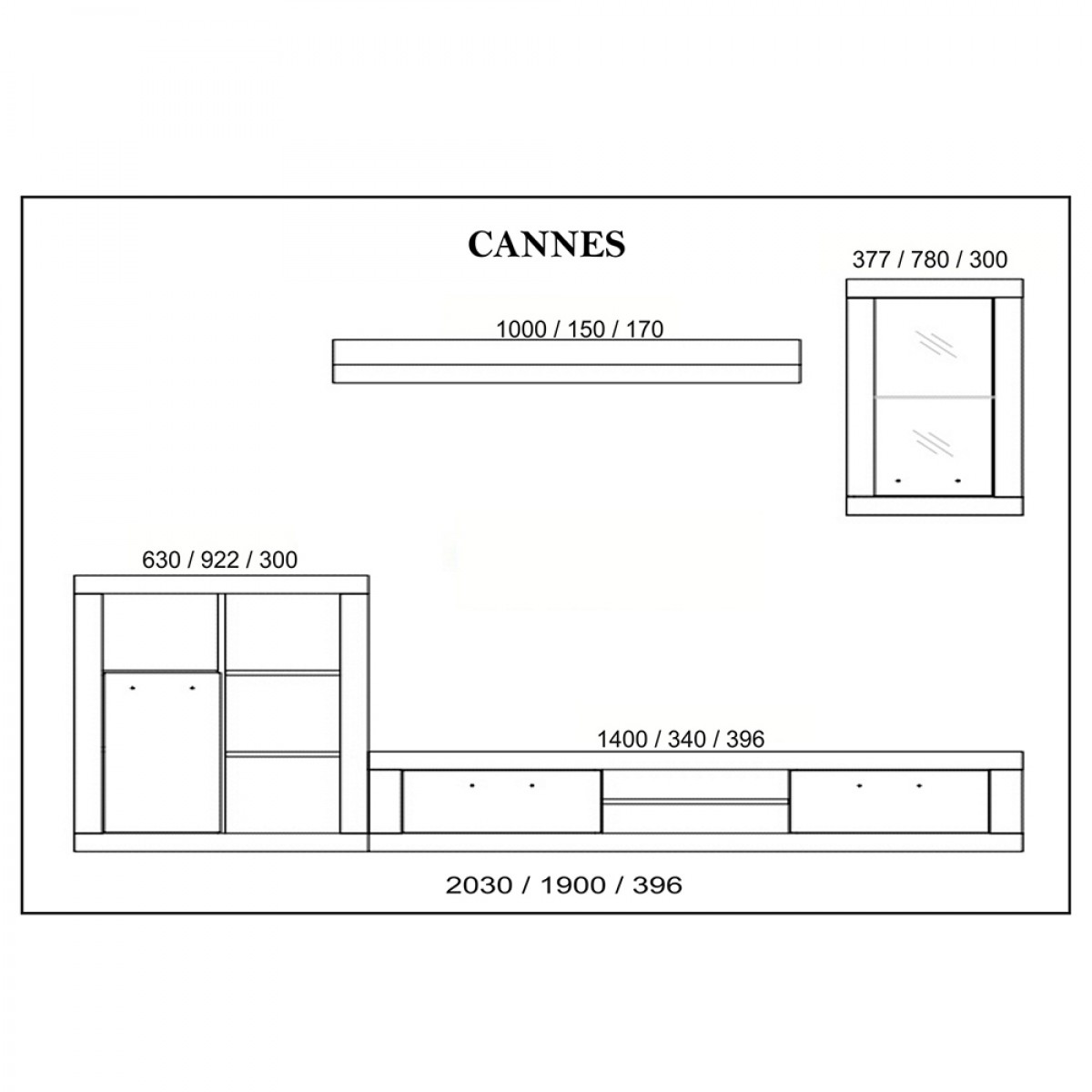 Cannes σύνθεση σαλονιού σε φυσική και λευκή απόχρωση σετ 4 τεμαχίων 203x40x190 εκ