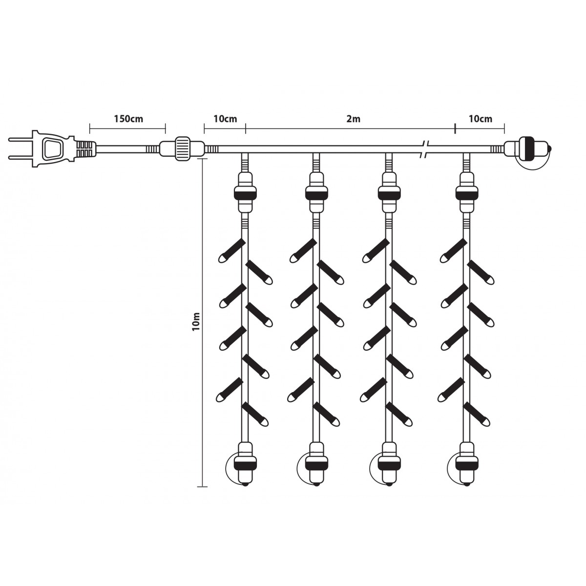 1000 Led συμμετρική κουρτίνα rubber Ip44 με επέκταση με λευκό καλώδιο και θερμό λευκό φως 2x10 μέτρα